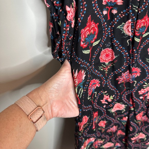 World‎ Market Floral Midi Dress Black Red Pink S/M Viscose Blend Bohemian - Picture 10 of 14